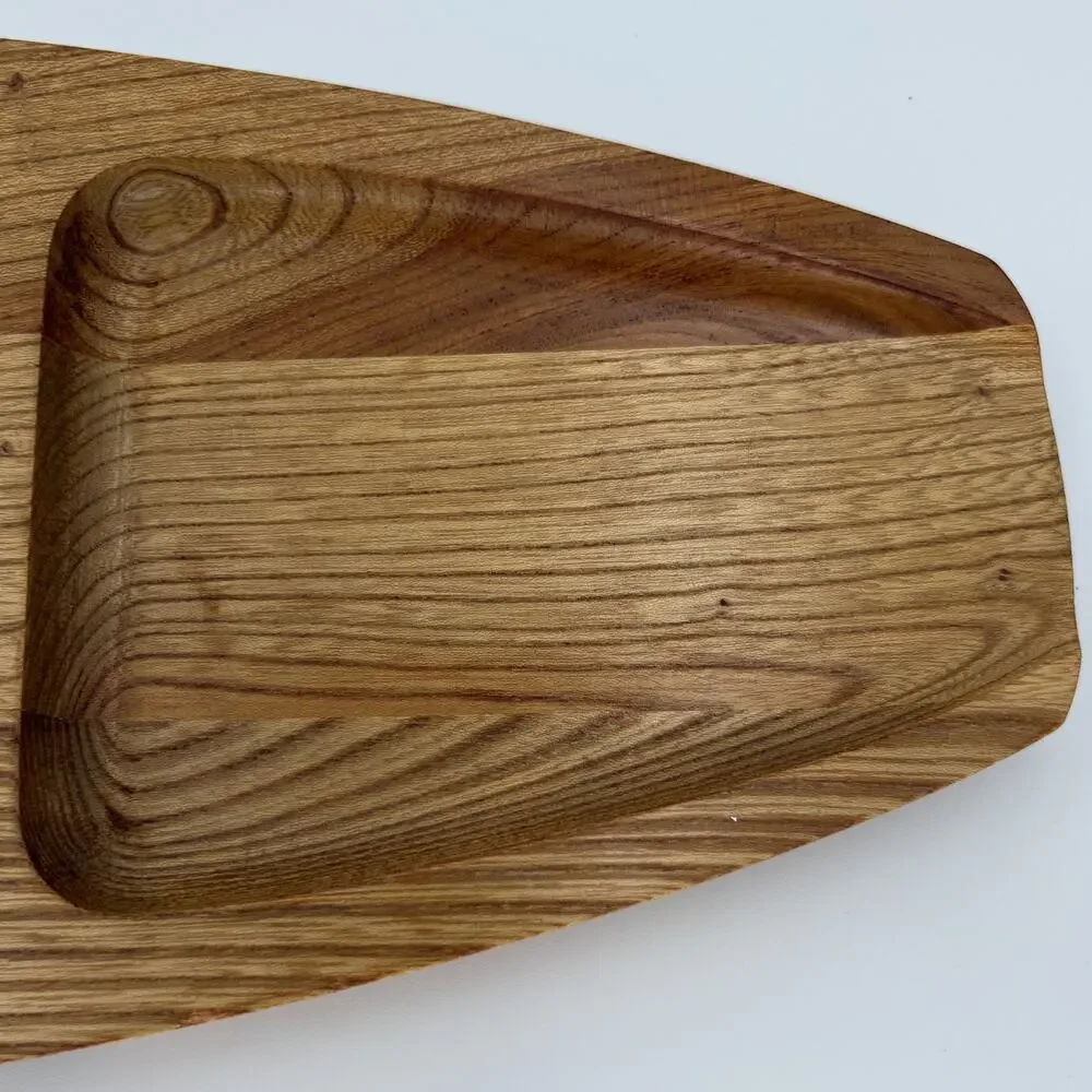 Vintage Fred Press Sere Wood Serving Tray MCM Ceramic Inlay Appetizer Platter